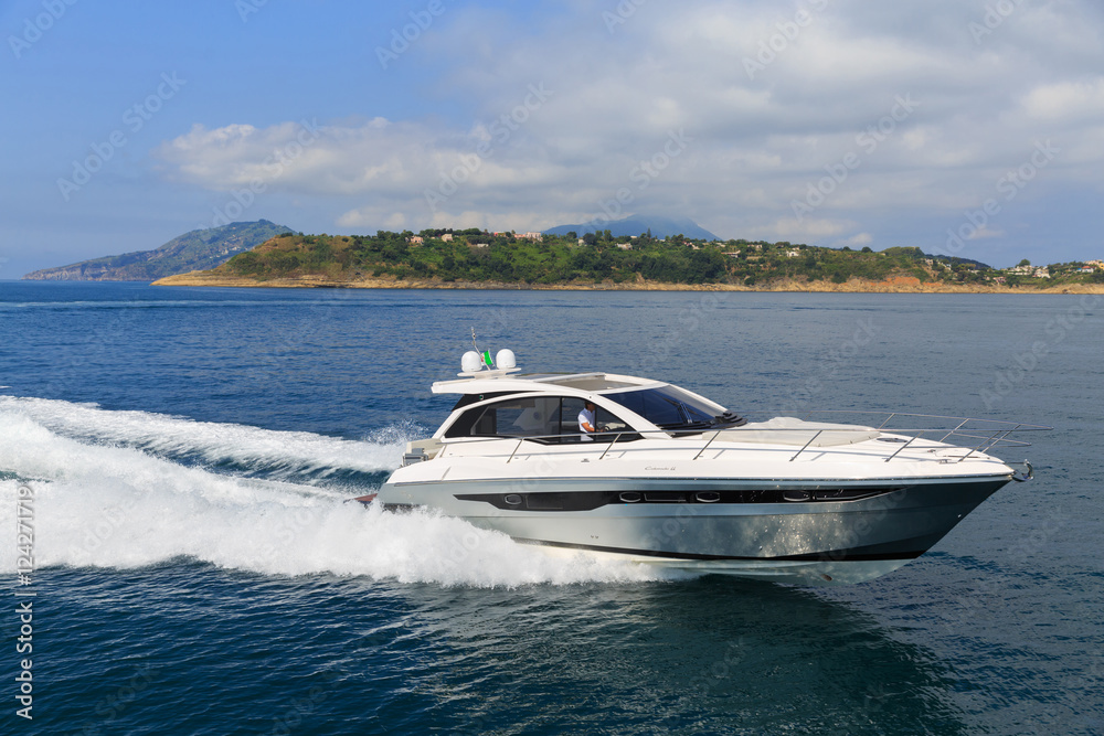 luxury motor boat, rio yachts italian shipyard, aerial view