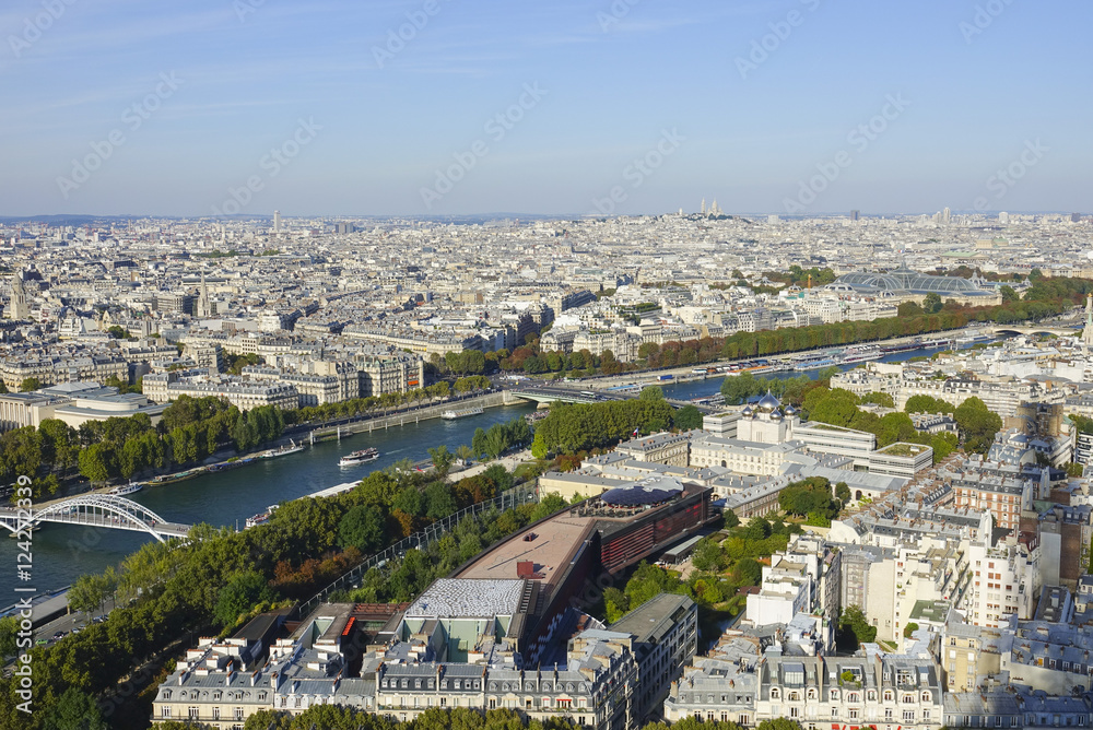 The beautiful city of Paris - wide angle aerial view