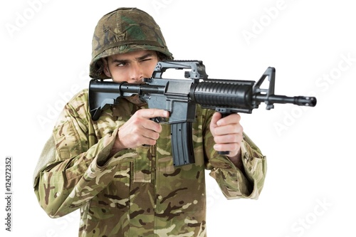 Soldier aiming with a rifle
