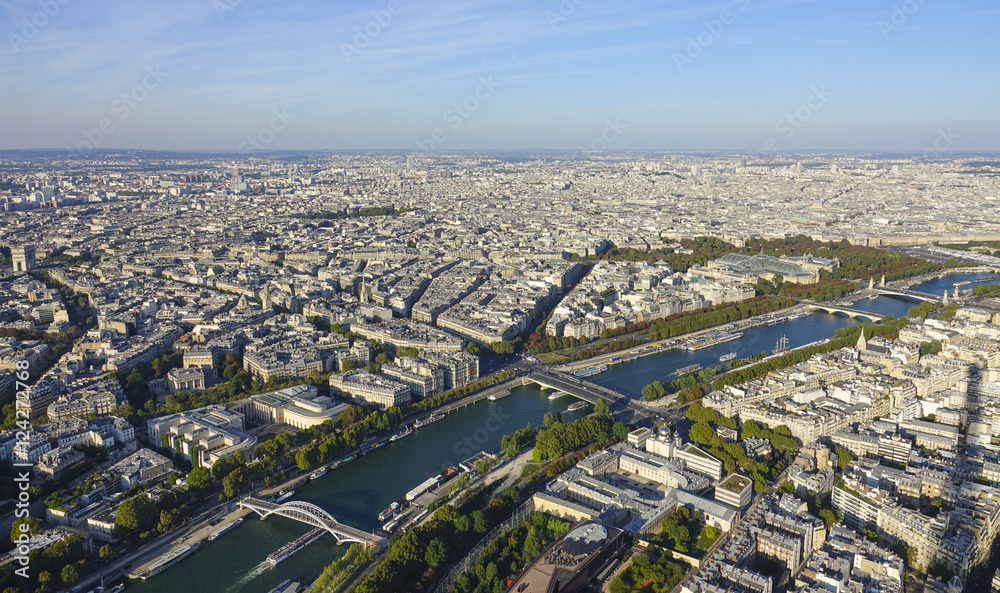 The River Seine in the city of Paris - beautiful aerial view from Eiffel Tower
