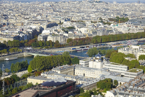 Amazing aerial view over River Seine in the city of Paris