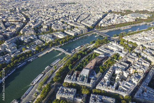 The River Seine in the city of Paris - beautiful aerial view from Eiffel Tower