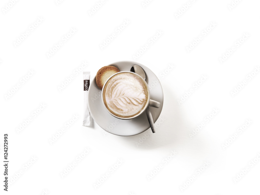 Cappuccino above with spoon. Isolated on white background. Cappuccino above with spoon. Isolated on white background.