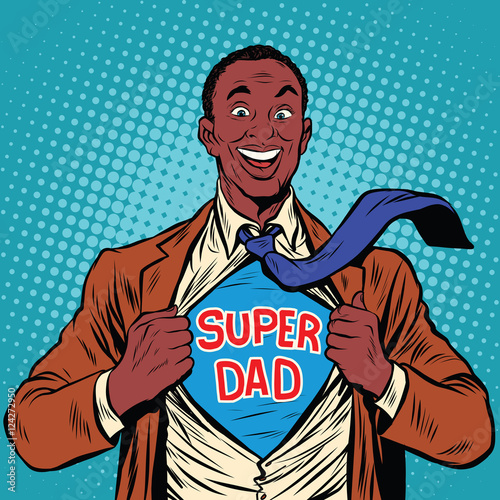 African American joyful super dad