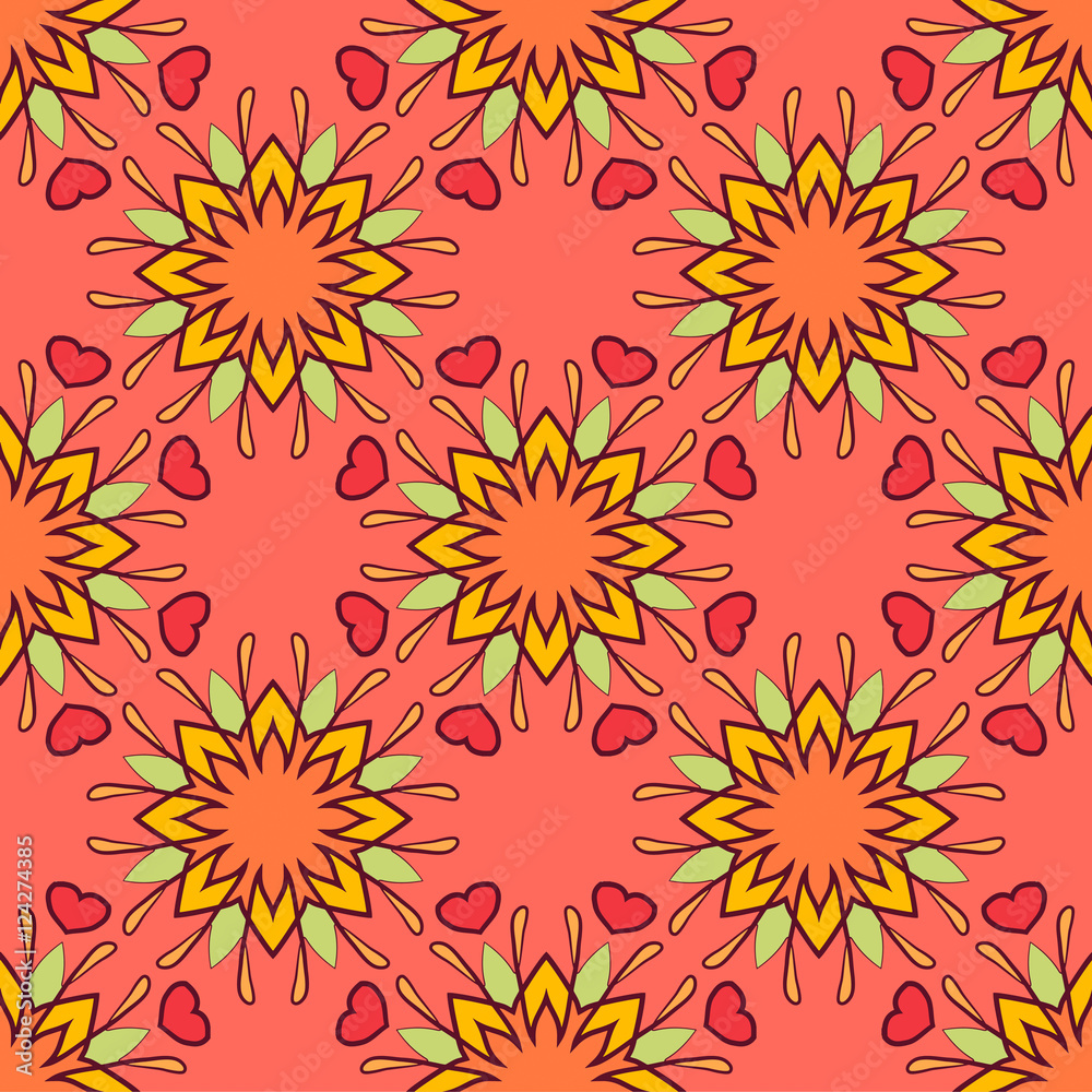 Seamless pattern with mandalas in beautiful colors for your design. Vector background
