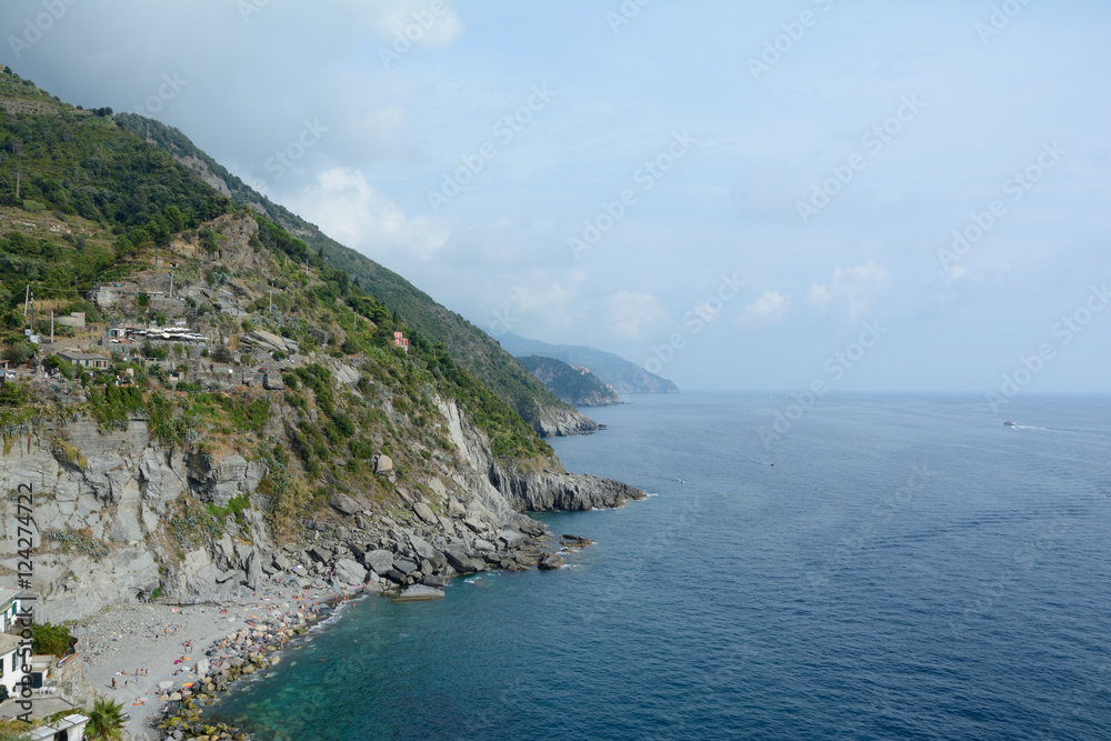 High cliff and sea in Vernazza, Italy