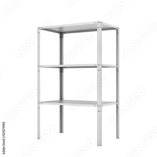 Rendering of metal rack with three shelves, isolated on a white background photo