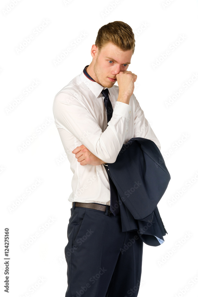 Thoughtful young businessman isolated on white background Thoughtful young businessman isolated on white background