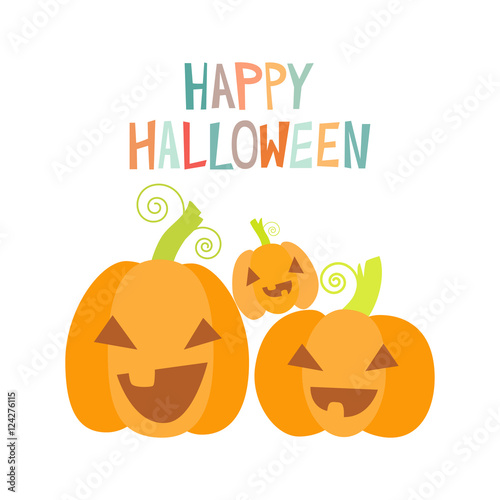 Happy pumpkins. Halloween design card template.