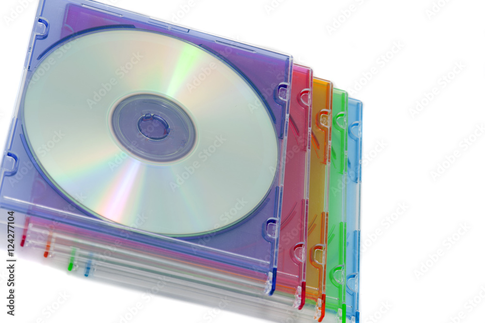 Data CDs in colorful plastic boxes Data CDs in colorful plastic boxes