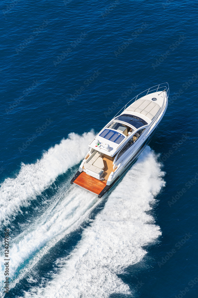 luxury motor boat, rio yachts italian shipyard, aerial view luxury motor boat, rio yachts italian shipyard, aerial view