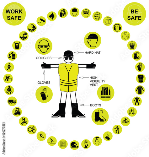 Yellow circular Health and Safety Icon collection