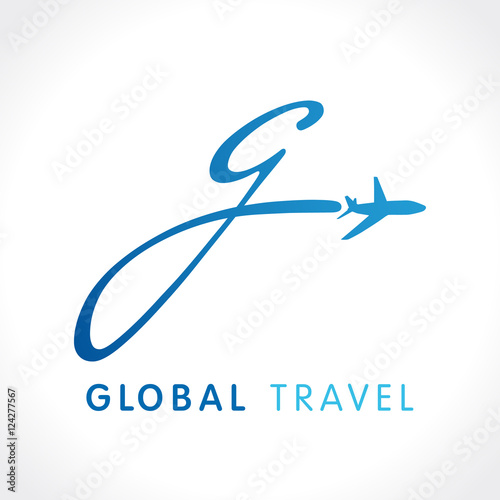 G fly travel company logo. Airline global business travel logo design with letter "G" vector template