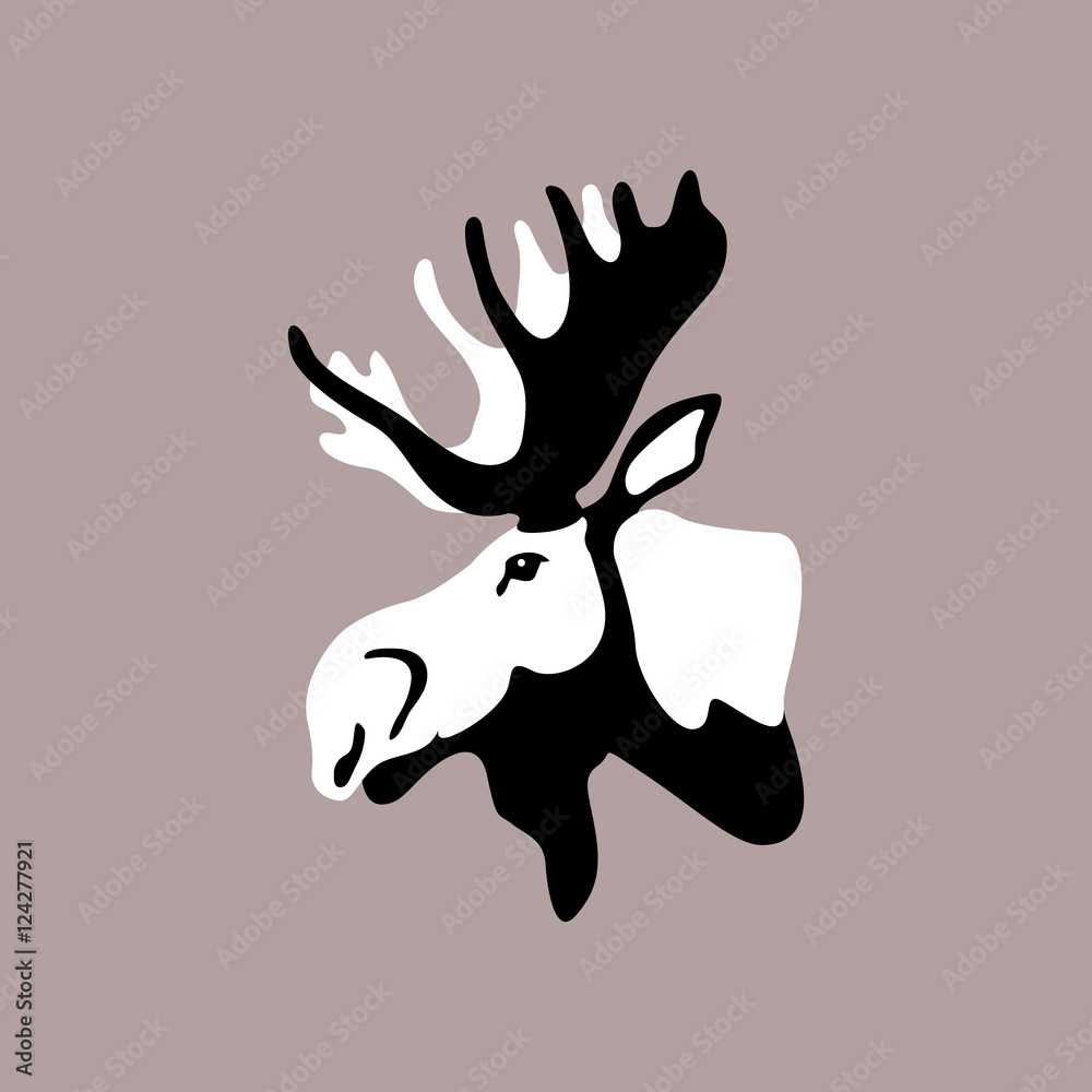 Obraz premium Moose head profile vector illustration style Flat