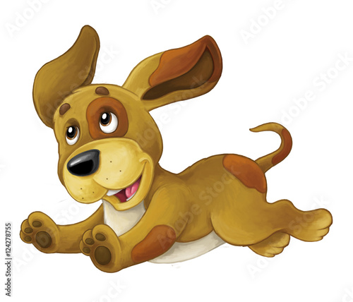 Fototapeta Naklejka Na Ścianę i Meble -  Cartoon happy dog is jumping and looking - artistic style - isolated - illustration for children