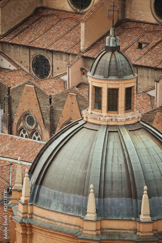 Close up and high angle view from on top of the towers of bologna of a dome cathedral;Bologna emilia-romagna italy photo