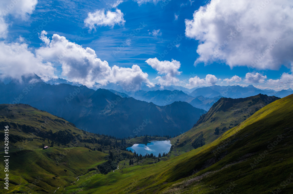 Lake Seealpsee in the Allgau Alps above of Oberstdorf, Germany.