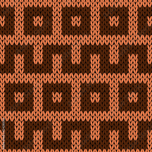 Knitting geometrical seamless pattern in brown hues