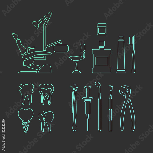 Dental linear icons.
