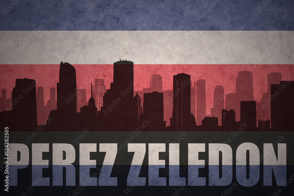abstract silhouette of the city with text Perez Zeledon at the vintage costa rican flag