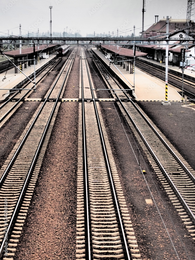 High angle view of empty train station on cloudy day