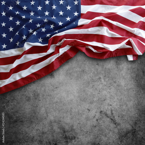 America flag on grey background. Copy space