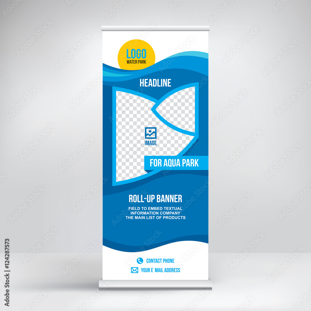 Blue wave roll up banner, graphic background stand Blue wave roll up banner, graphic background stand