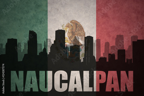 abstract silhouette of the city with text Naucalpan at the vintage mexican flag photo