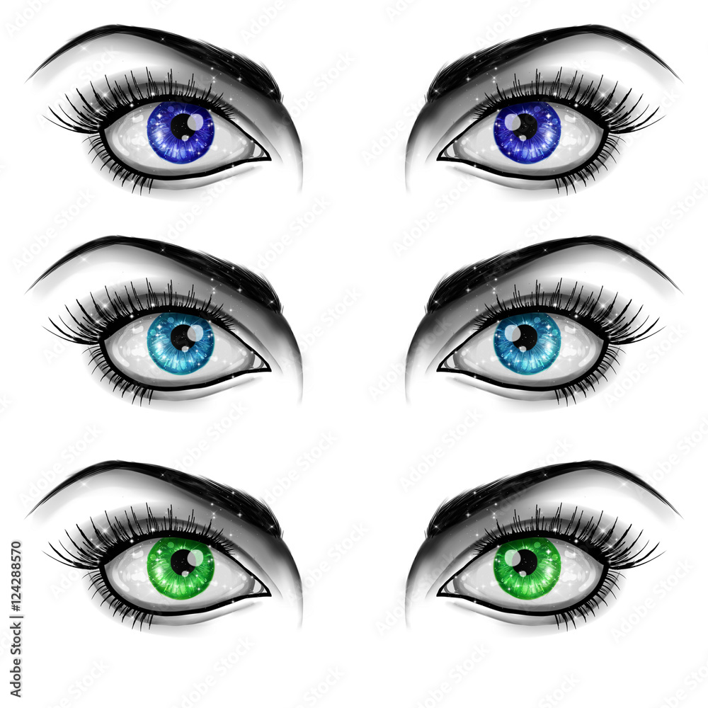 Black and White Fashion Illustration - eyes on White background

