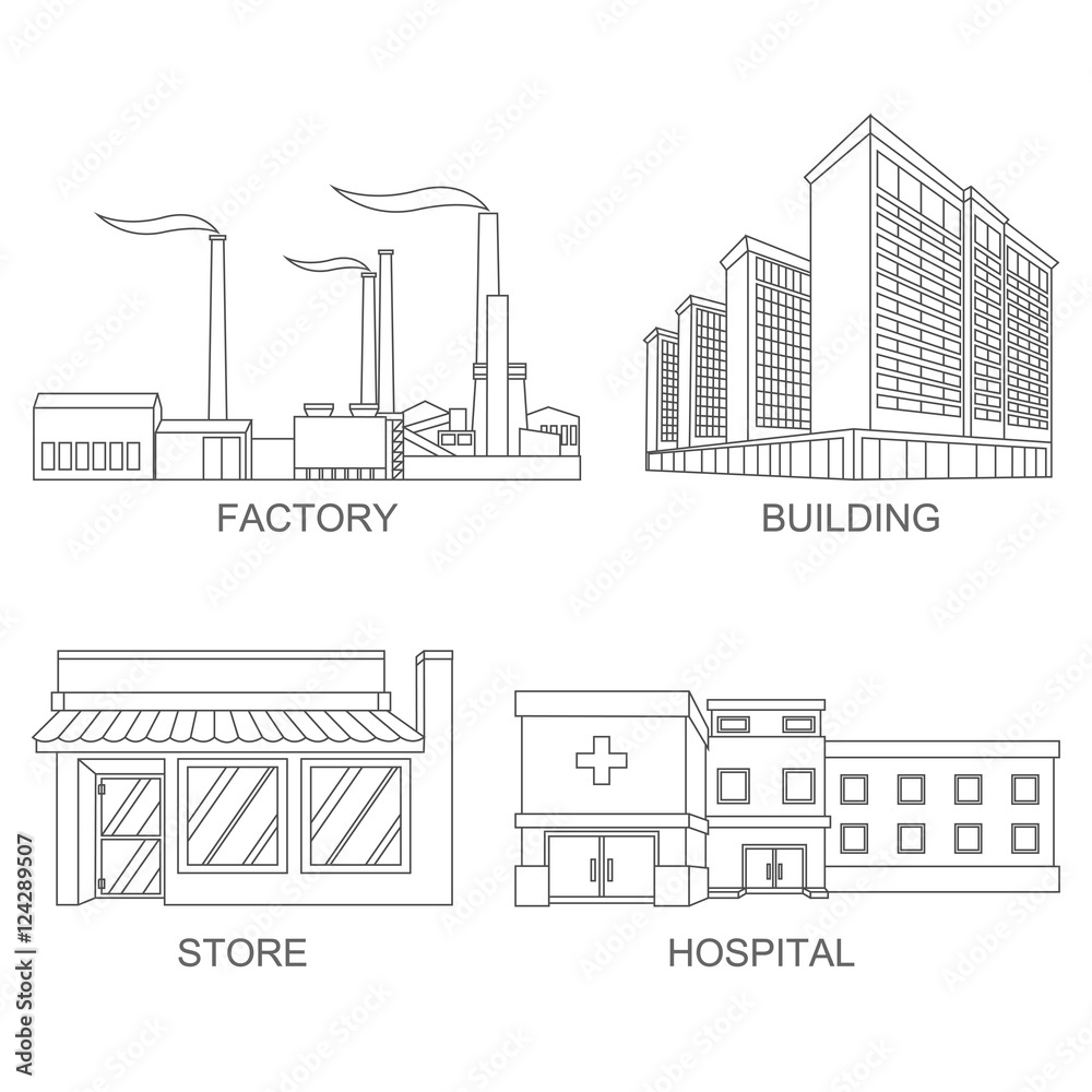 Stock vector illustration city modern architecture in line style element for infographic