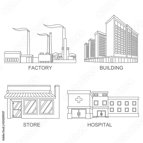 Stock vector illustration city modern architecture in line style element for infographic