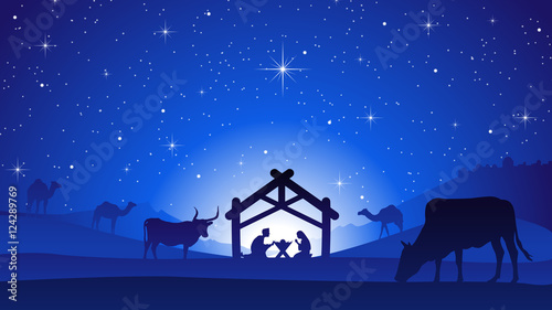Christmas Nativity Scene with Manger Silhouette