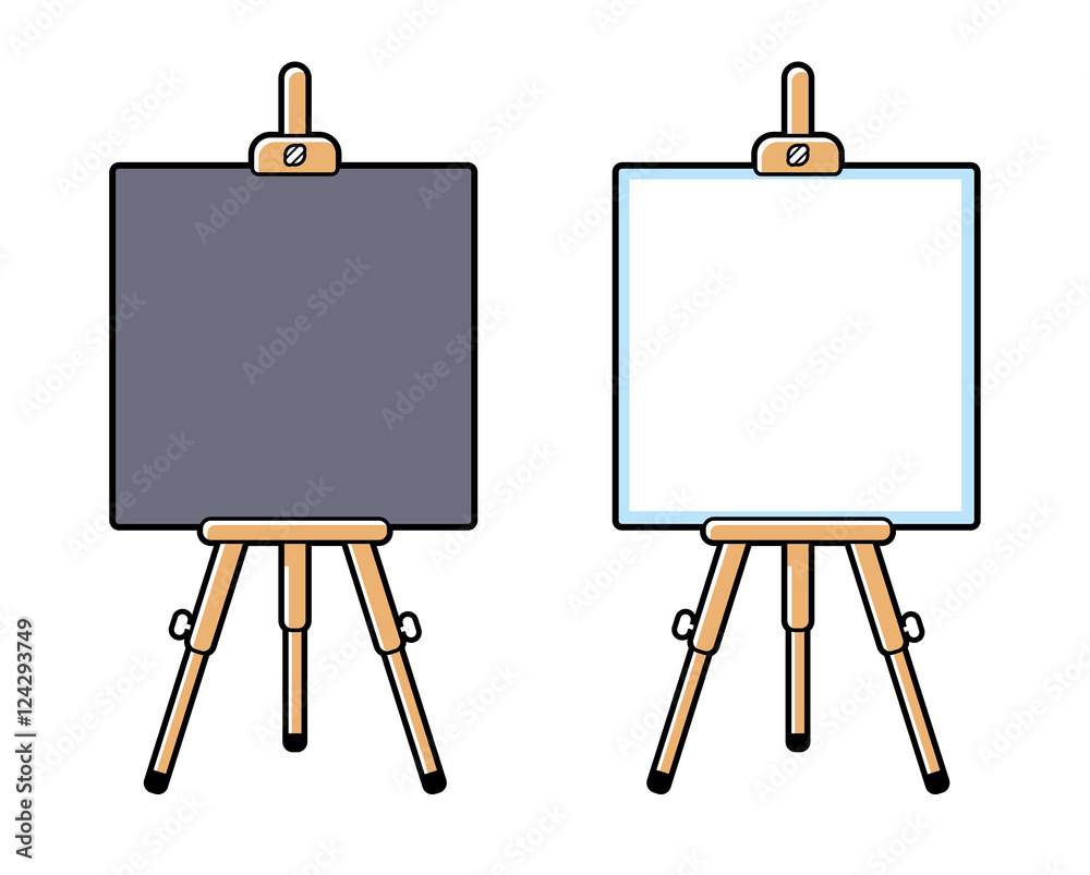 Wooden easel or presentation stand with a white and black blank board, vector isolated. Wooden easel or presentation stand with a white and black blank board, vector isolated.