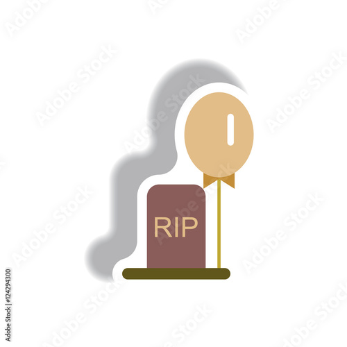 Vector illustration paper sticker Halloween icon grave monument and balloon