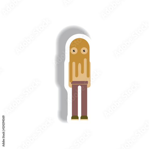 Vector illustration paper sticker Halloween icon young child dressed in a ghost costume