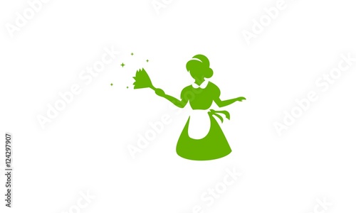 Madam Cleaning Broom Logo Icon