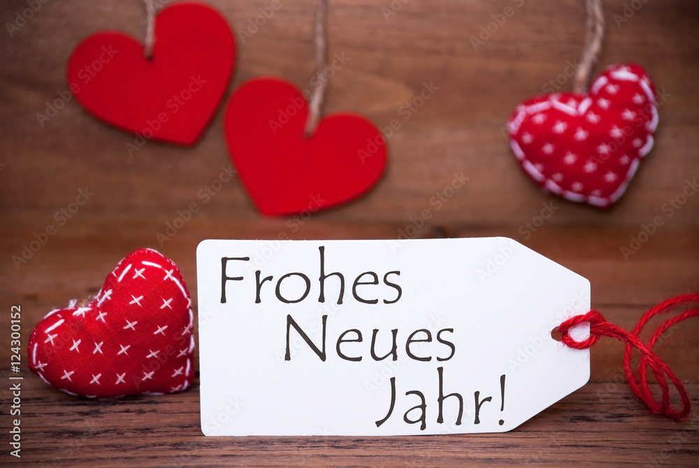 Read Hearts, Label, Frohes Neues Jahr Means Happy New Year Read Hearts, Label, Frohes Neues Jahr Means Happy New Year