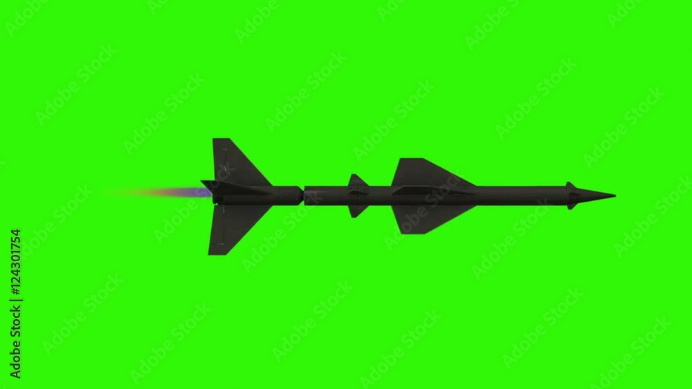 Military Missile Flying on a Green Screen Background Military Missile Flying on a Green Screen Background