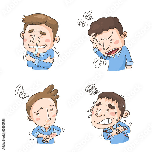 Sick characters set of people with pain and diseases.
