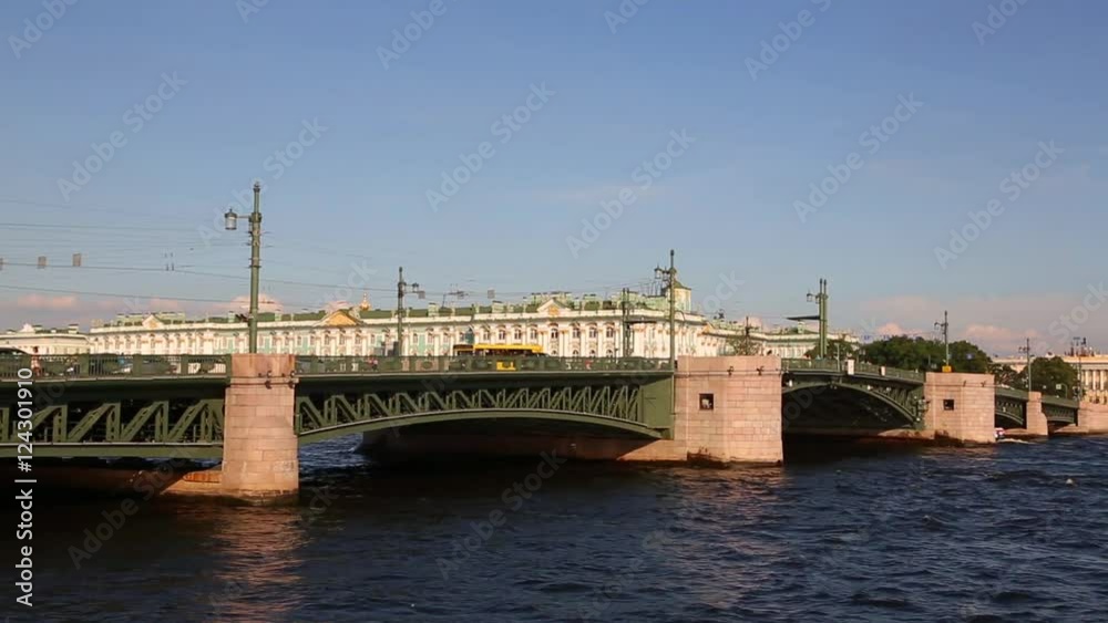 View of the Palace Bridge and the Admiralty waterfront in St. Petersburg View of the Palace Bridge and the Admiralty waterfront in St. Petersburg