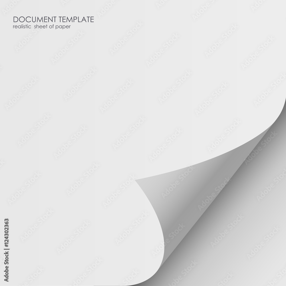 paper sticker with bent corner, illustration. Twelve curved corner on white sheet with realistic shadow. Vector design. Rolled paper template, layout a4 paper sticker with bent corner, illustration. Twelve curved corner on white sheet with realistic shadow. Vector design. Rolled paper template, layout a4