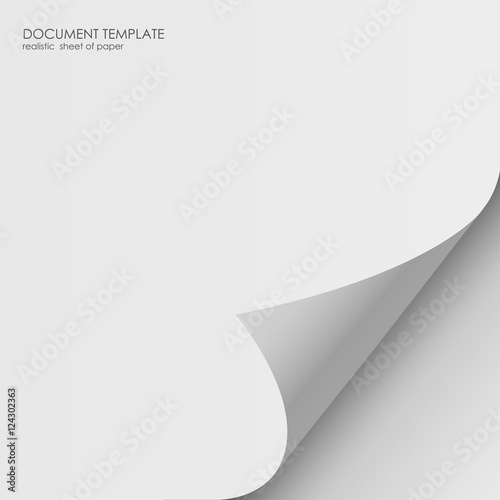 paper sticker with bent corner, illustration. Twelve curved corner on white sheet with realistic shadow. Vector design. Rolled paper template, layout a4