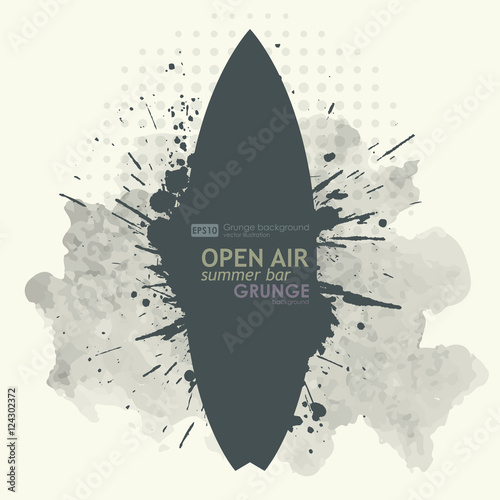 Abstract grunge background poster for openair party. T-shirt surfboard graphic design. Grunge poster vector background. Dirt texture. Grunge banner with an inky dribble strip with copy space.