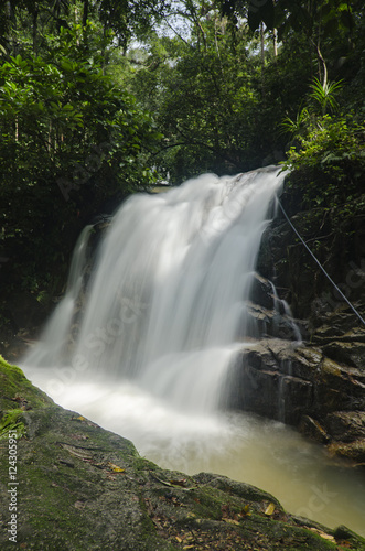 blurred and out focus image of beautiful nature tropical waterfa