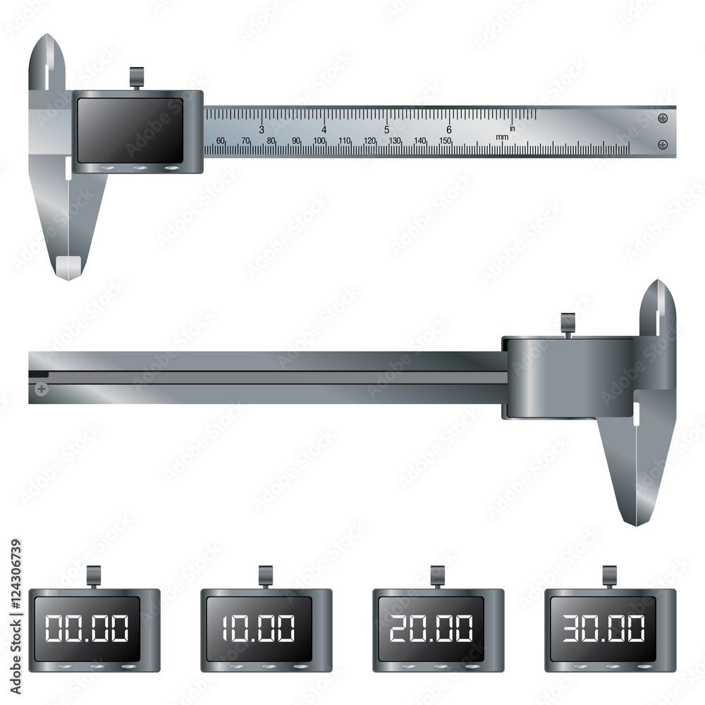 Vernier caliper digital design set of Front and Back view. Object tool