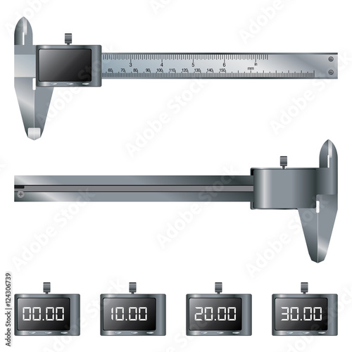 Vernier caliper digital design set of Front and Back view. Object tool.
