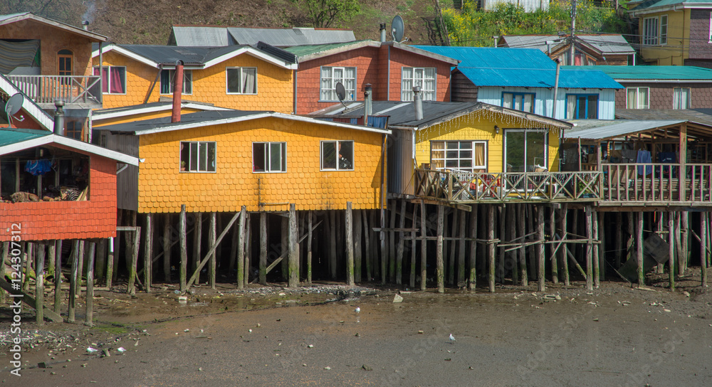 Stilt houses in Castro on the island of Chiloe in Patagonia in Chile