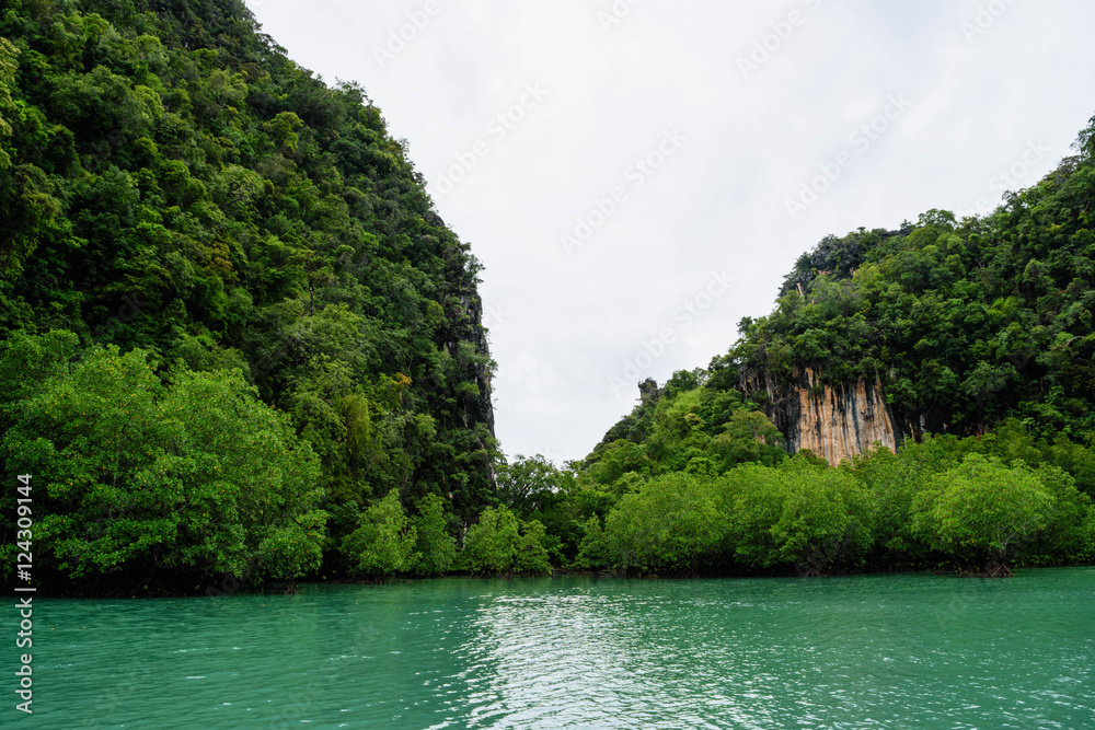 Naklejka premium Koh Hong Island Krabi in Thailand forest in sea