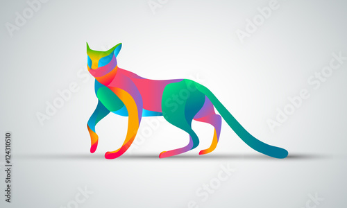 Gradient animal logo design. Color cat silhouette