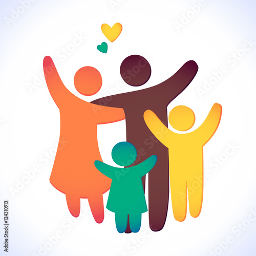 Happy family icon multicolored in simple figures. two children, dad and mom stand together. Vector can be used as logotype